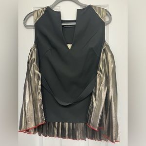Misha Nonoo black and gold pleated shirt